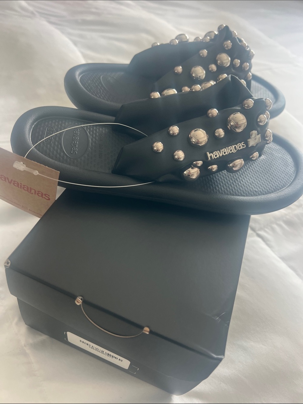 Havaianas Isabel marrant Black Studded Slide Sandals